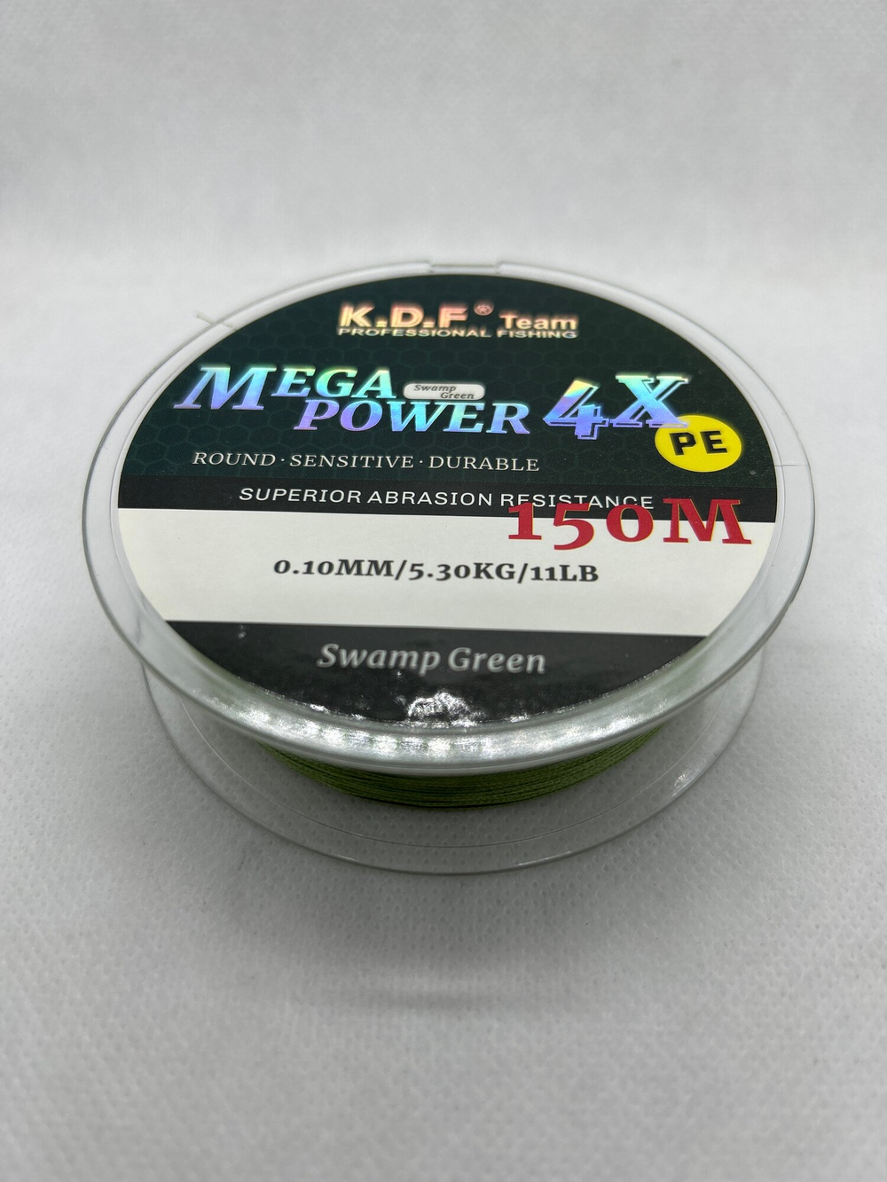 Шнур плетеный KDF MegaPower, 0,10 мм, 150м, разрывная нагрузка 5,3 кг, зеленый