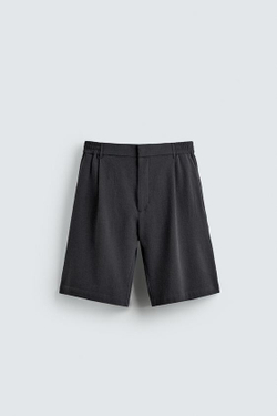 ZARA ШОРТЫ СВОБОДНОГО КРОЯ С НЕРОВНОЙ ТЕКСТУРОЙ И СКЛАДКАМИ, ТЕМНО-СЕРЫЙ