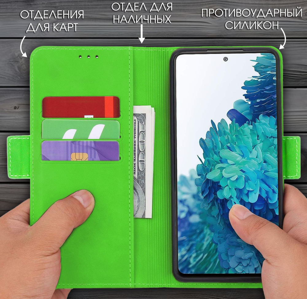 Стильный чехол-книжка из кожи для HONOR 50 (не PRO) и NOVA 9 с отделом для наличных, 3 слотами для карт и подставкой