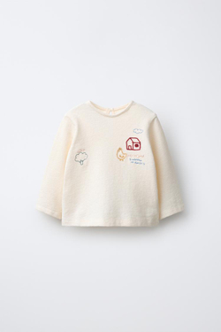ZARA ЛОНГСЛИВ С ВЫШИВКОЙ, СВЕТЛЫЙ ЭКРЮ