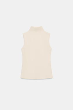 ZARA ТРИКОТАЖНЫЙ ТОП С ВОРОТНИКОМ-СТОЙКОЙ, ЭКРЮ