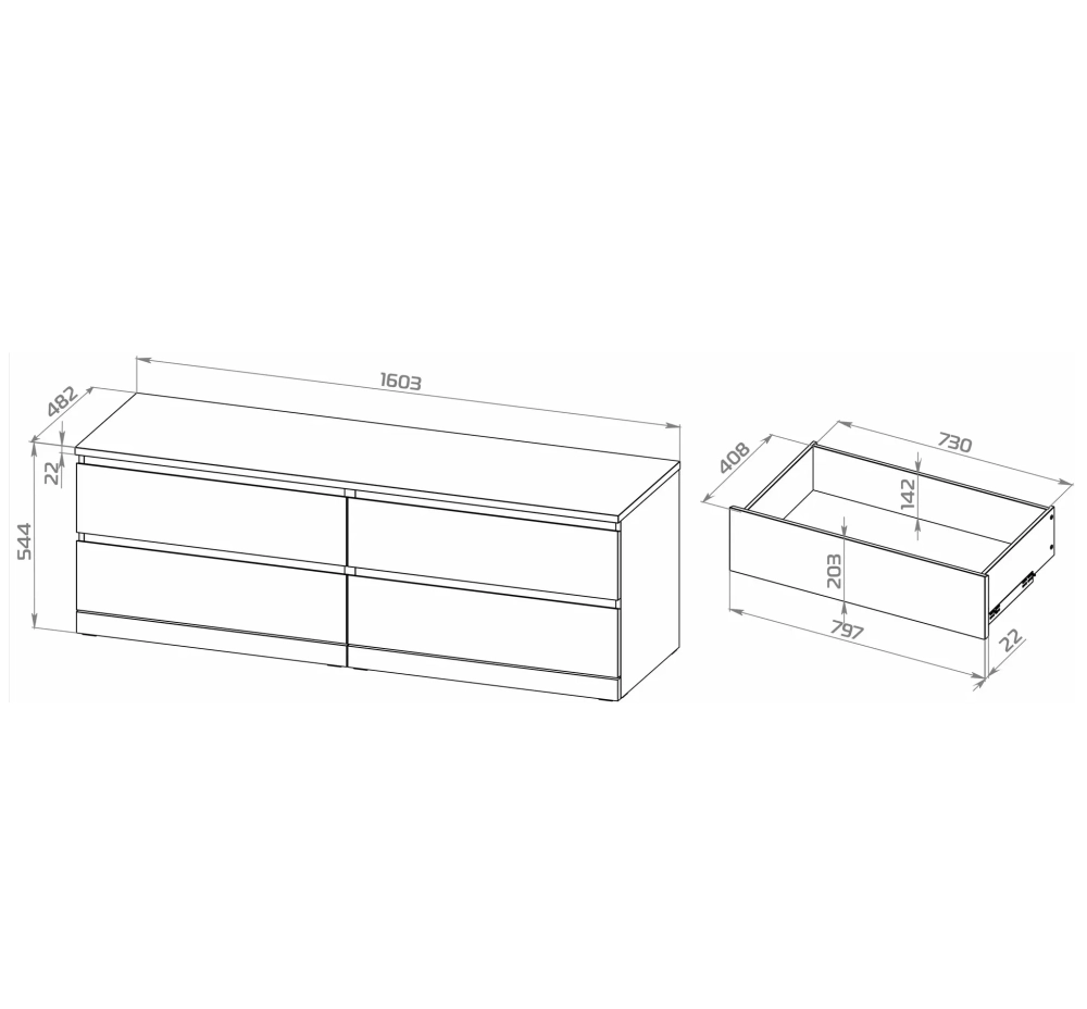 Комод Варма Прайм 4Д, 160x55x48 см, коричневый, шпон