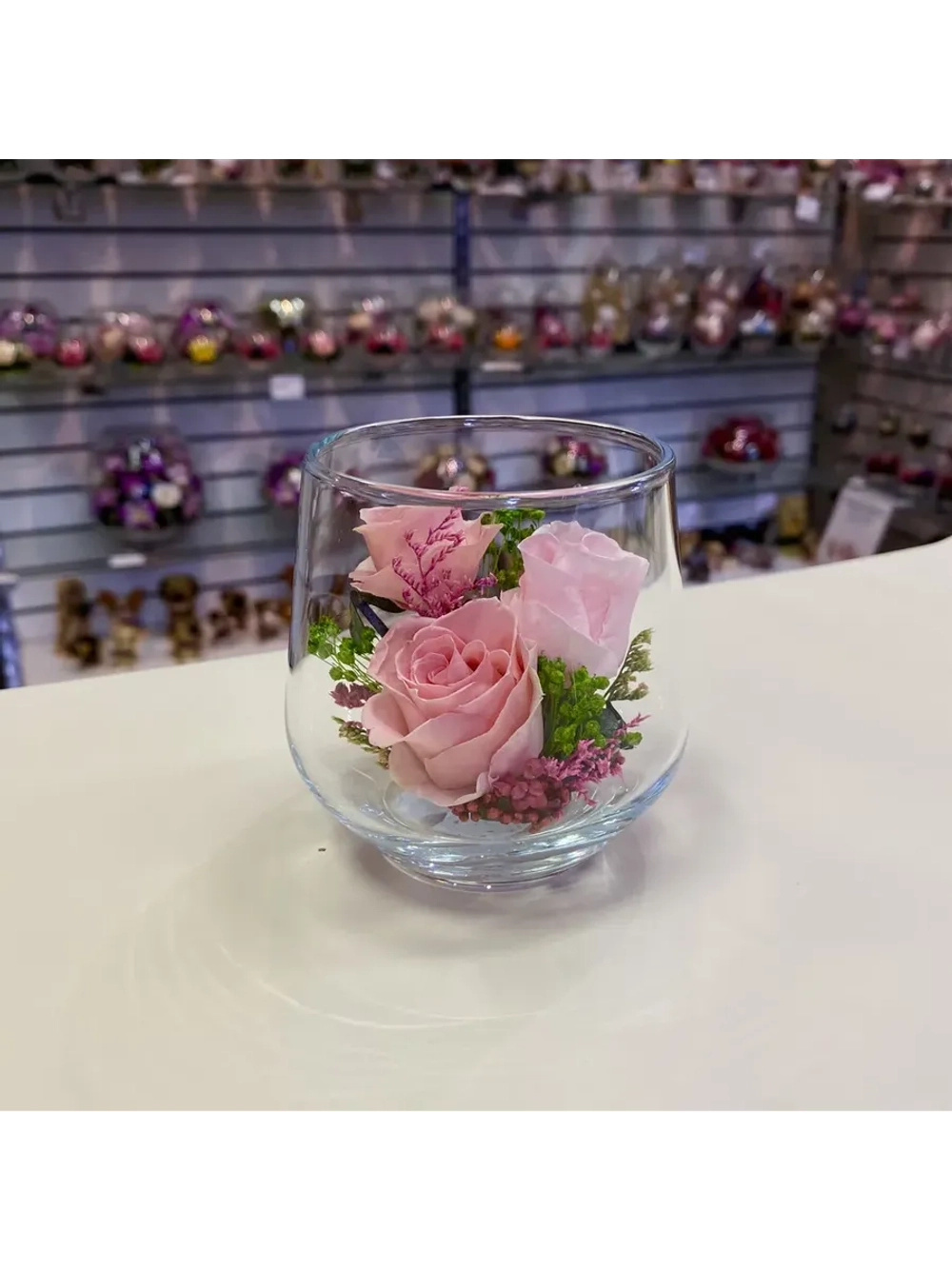 натуральные кустовые розы в стекле, вакуум*
