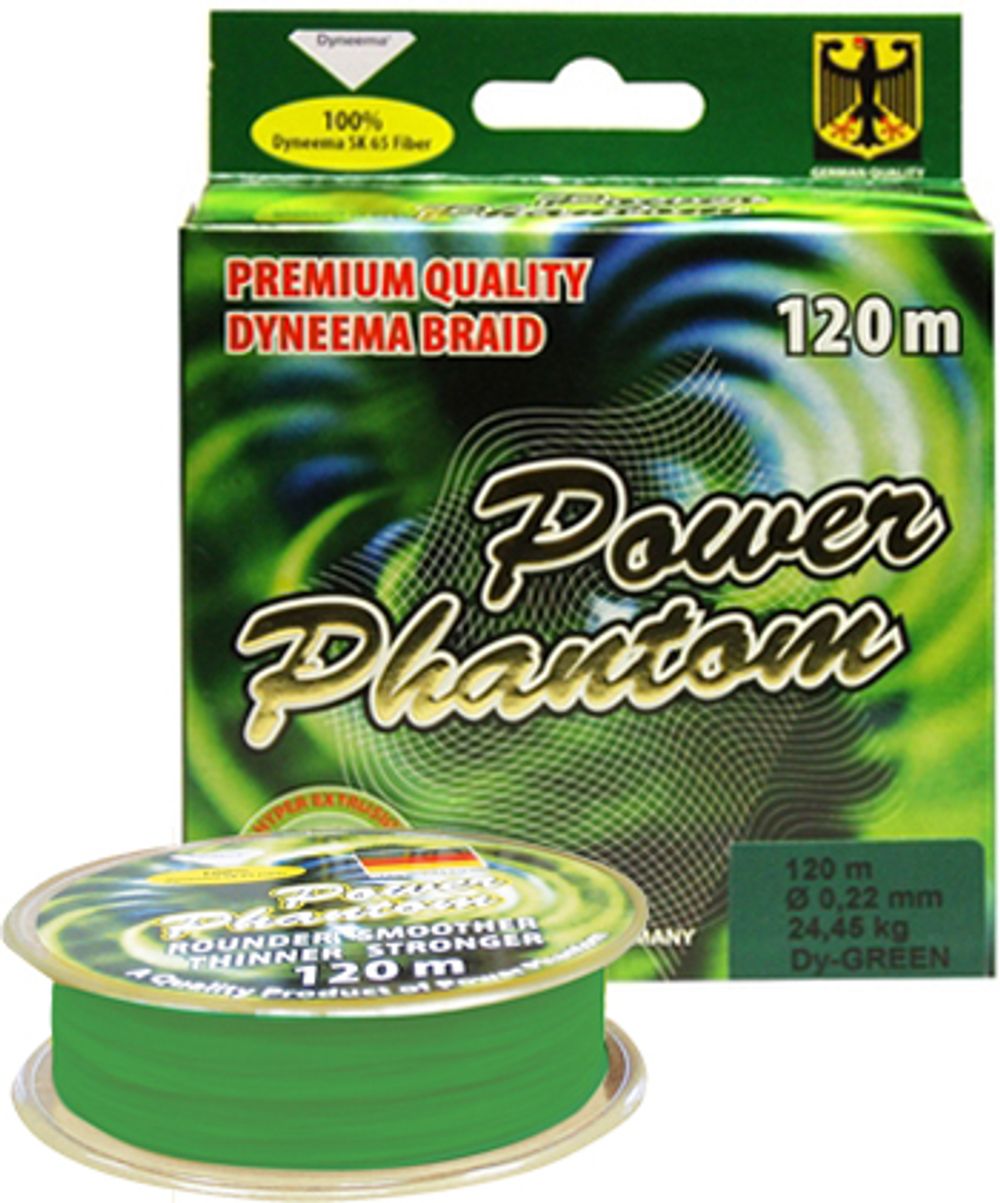 Шнур Power Phantom 4x, 120м, зеленый, 0,10мм, 9,15кг