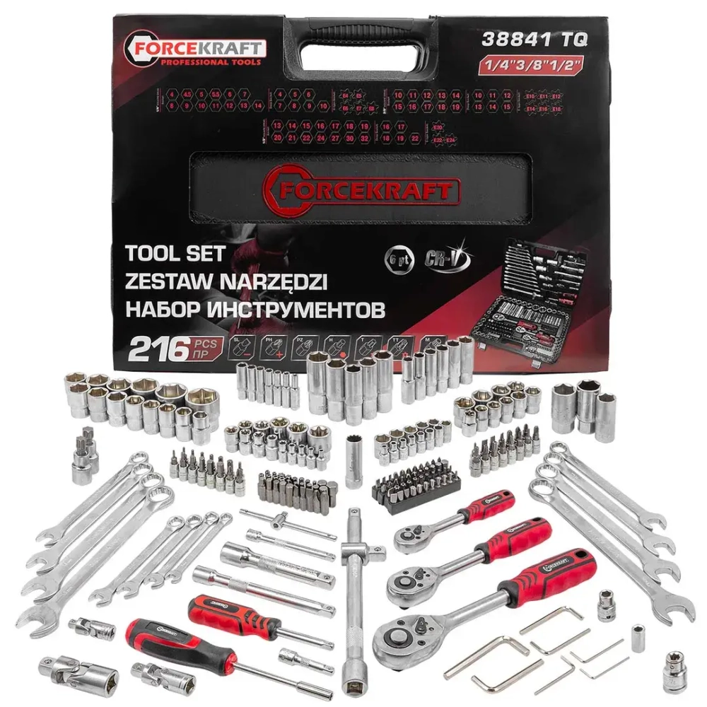 Набор инструментов 216пр. 1/4''3/8''1/2''(6гр.)(4-32мм) FORCEKRAFT FK-38841 TQ