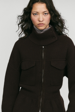 Massimo Dutti Кардиган из трикотажа, кожи и замши с карманами, коричневый