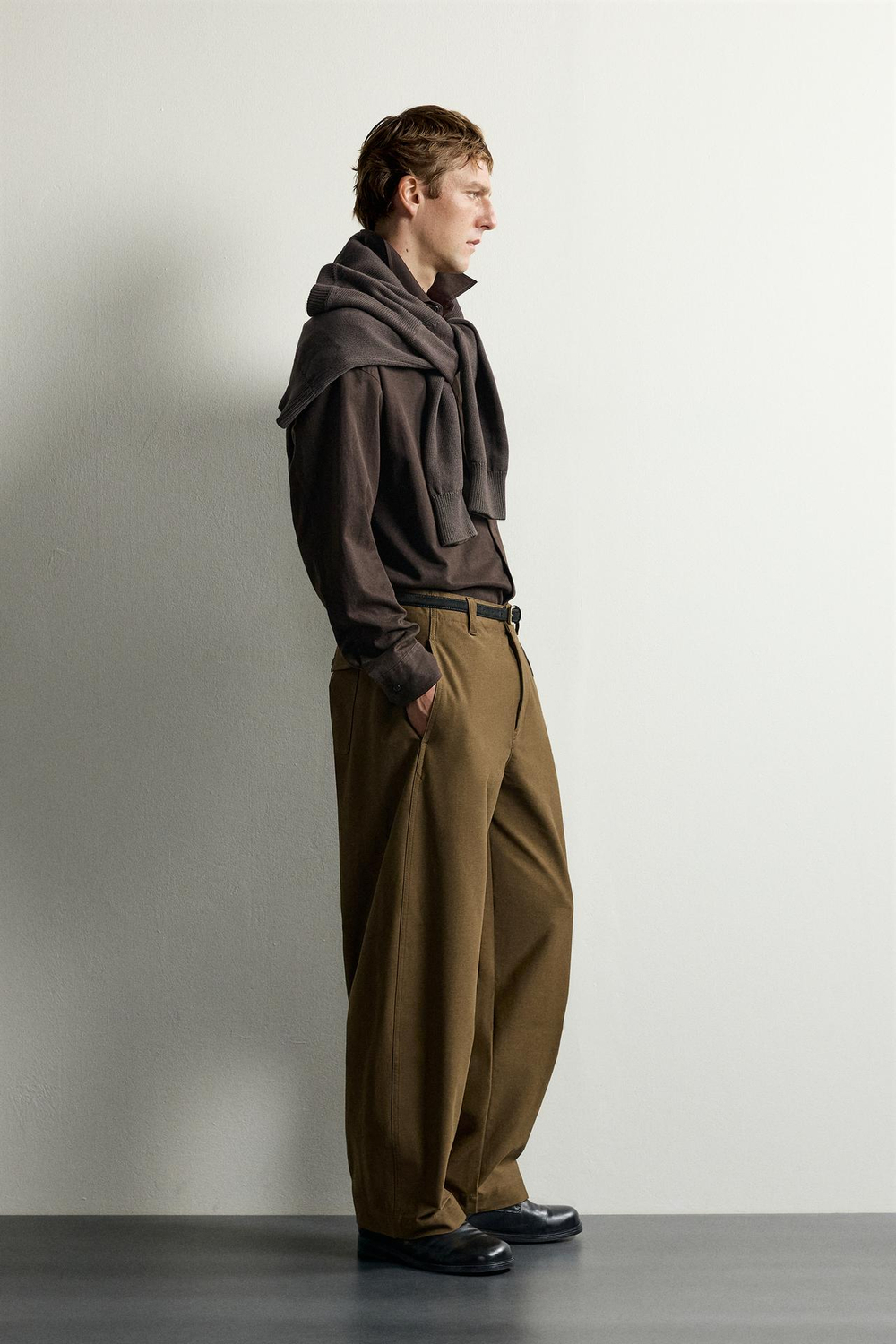 ZARA БРЮКИ BALLOON FIT, ТЕМНО-ОЛИВКОВЫЙ