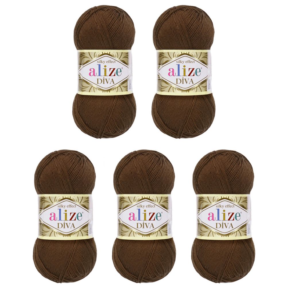 Пряжа Alize (Ализе) Diva / уп.5 мот. по 100 г, 350м, 026 коричневый A