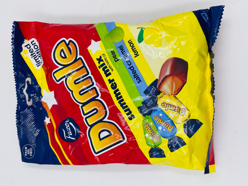 Конфеты шоколадные Fazer Dumle Summer mix ассорти (груша, соленая кармель, лимон),180 г