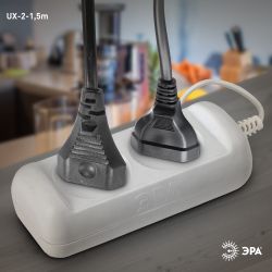 Удлинитель электрический ЭРА UX-2-1,5m без заземления 2 розетки 1,5м ШВВП 2x0,75мм2 6А | Электротовары