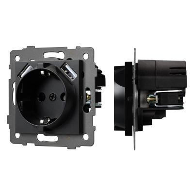 Механизм розетки с USB зарядкой SCT-MUAA-PL-BK-V (250V, 16A) (Arlight, -)
