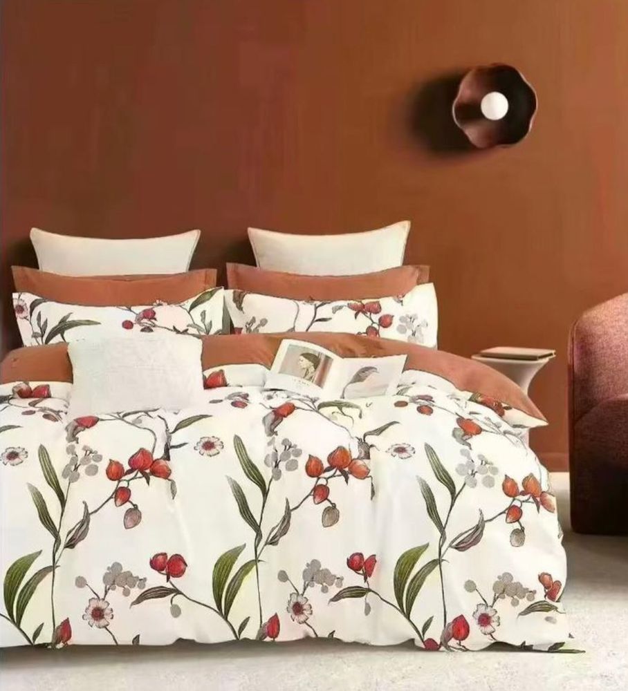 ZEPHYR HOME Двуспалка Фланель белый красные цветы