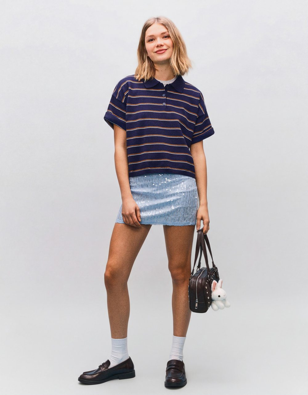 Женская мини-юбка с пайетками и кружевом - BERSHKA