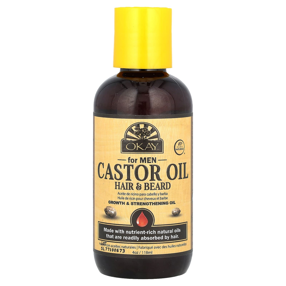 Okay Pure Naturals, касторовое масло, для волос и бороды, для мужчин, 118 мл (4 унции)