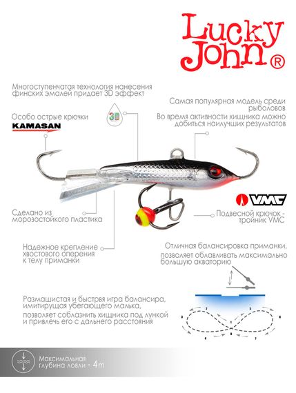 Балансир Lucky John CLASSIC 4 с тр. 40мм/13H блистер