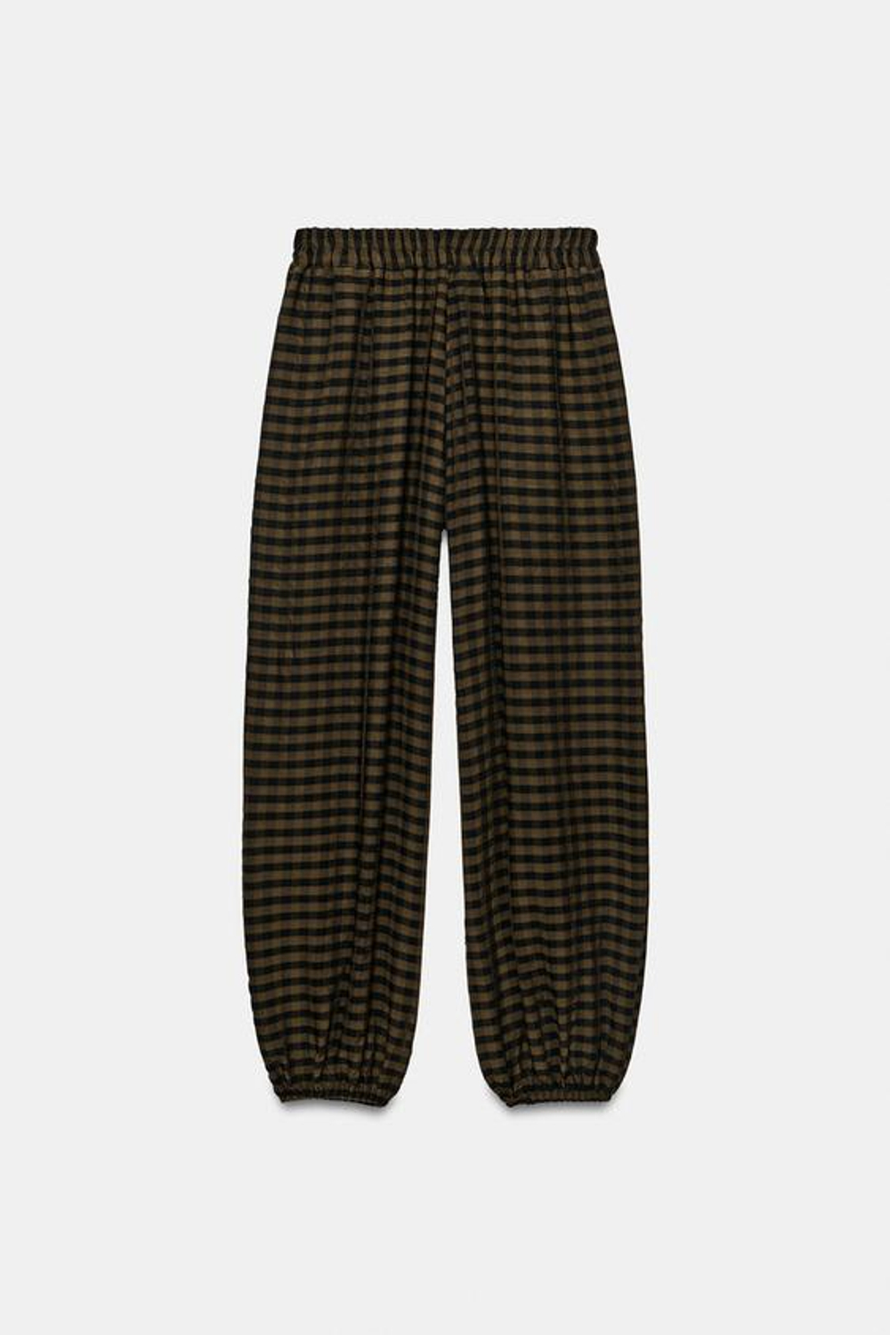 ZARA БРЮКИ-БАЛЛОНЫ В КЛЕТКУ, ТЕМНО-КОРИЧНЕВЫЙ