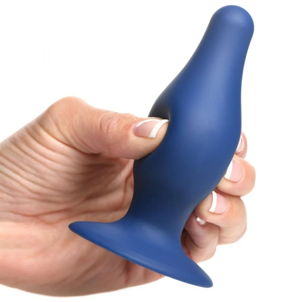 Синяя анальная пробка Squeezable Tapered Large Anal Plug - 10,4 см. (Цвет: синий)