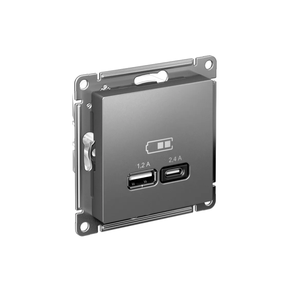 ATLASDESIGN USB РОЗЕТКА А+С, 5В/2,4А, 2х5В/1,2А, механизм, СТАЛЬ