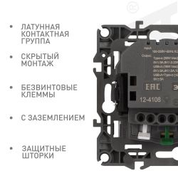 Розетка ЭРА Серия 12 12-4108-01М 2P+E 16A-250В со шторками с USB type-A+C 5В-3А белый матовый | Эра 12