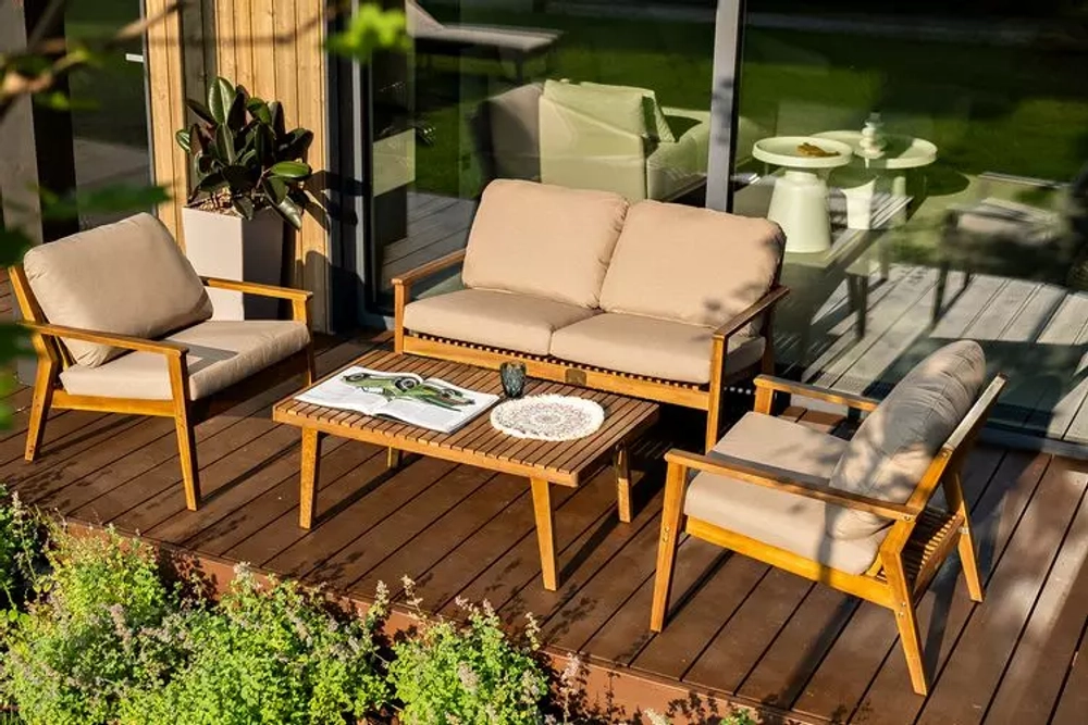 Диван из акации Joygarden МОНА 2-х местный, Natural Teak, бежевый