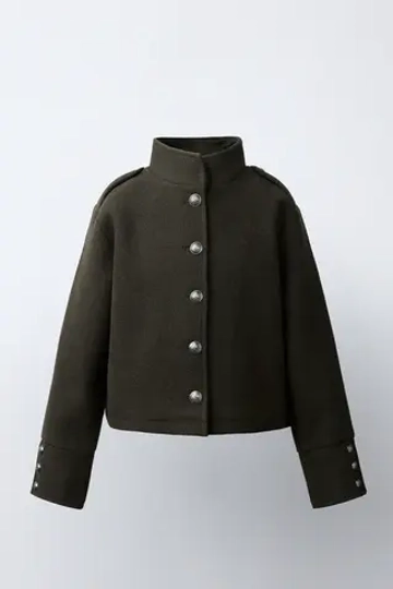 ZARA КУРТКА ИЗ СИНТЕТИЧЕСКОЙ ШЕРСТИ НА ПУГОВИЦАХ, МЯГКИЙ ЗЕЛЕНЫЙ
