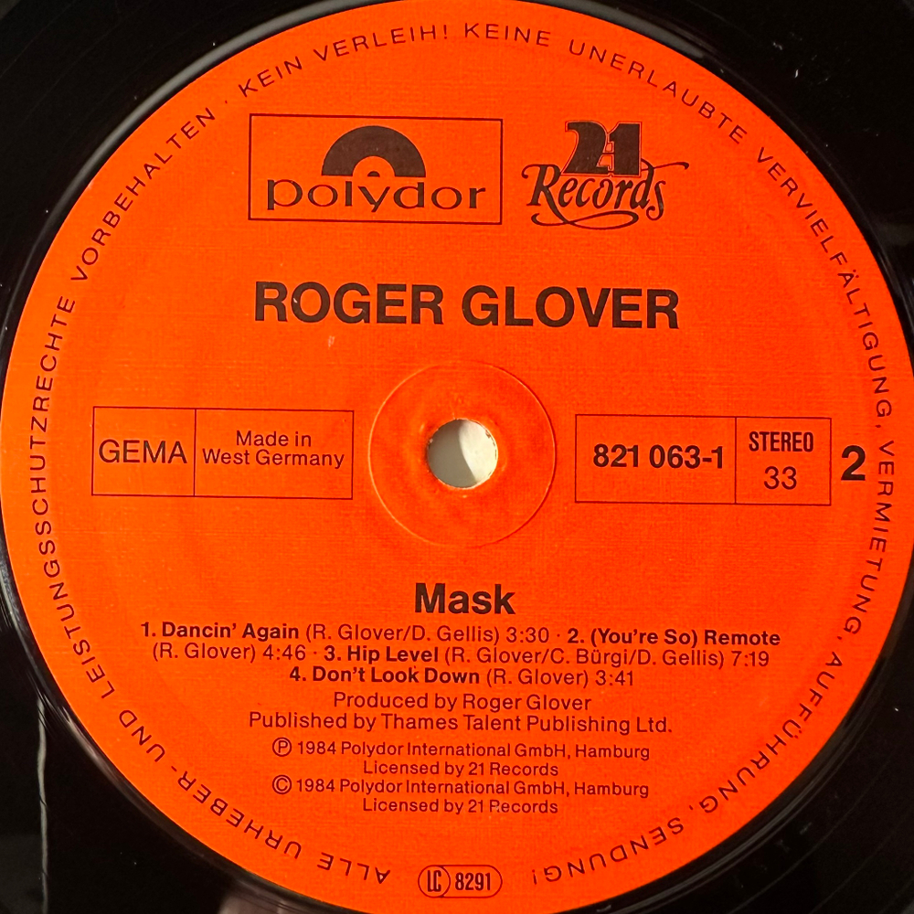 Roger Glover ‎– Mask (Германия 1984г.)