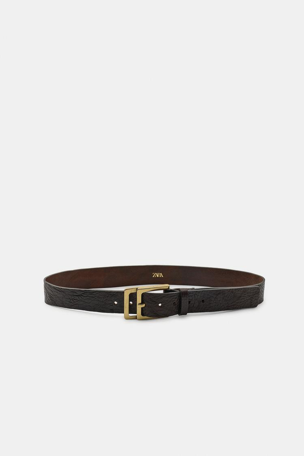 ZARA КОЖАНЫЙ РЕМЕНЬ С ДВОЙНОЙ ПРЯЖКОЙ, ШОКОЛАДНЫЙ