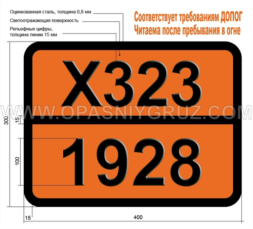 Табличка Опасный груз X323-1928 МЕТИЛМАГНИЙБРОМИД В ЭТИЛОВОМ ЭФИРЕ