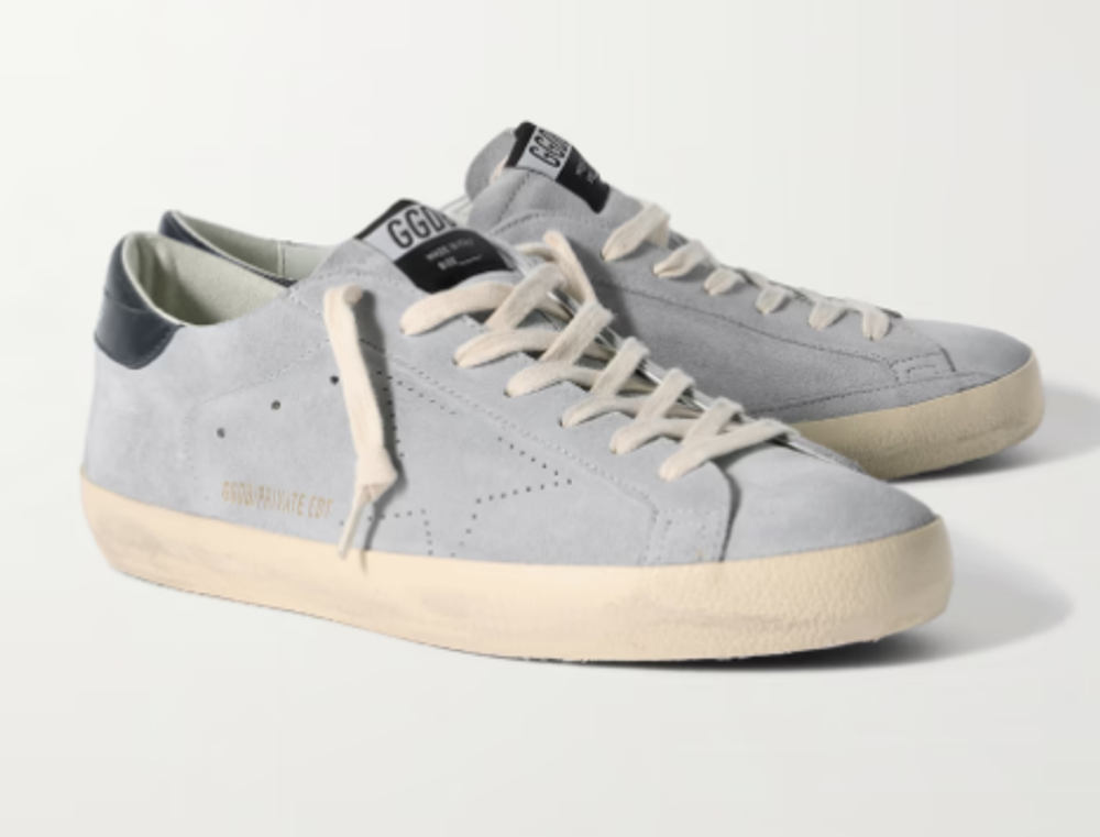 Мужские кеды Super-Star Distressed Patent Leather-Trimmed Suede Sneakers