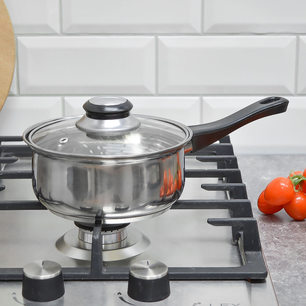 Ковш 1л нерж "Cook" со стеклянной крышкой