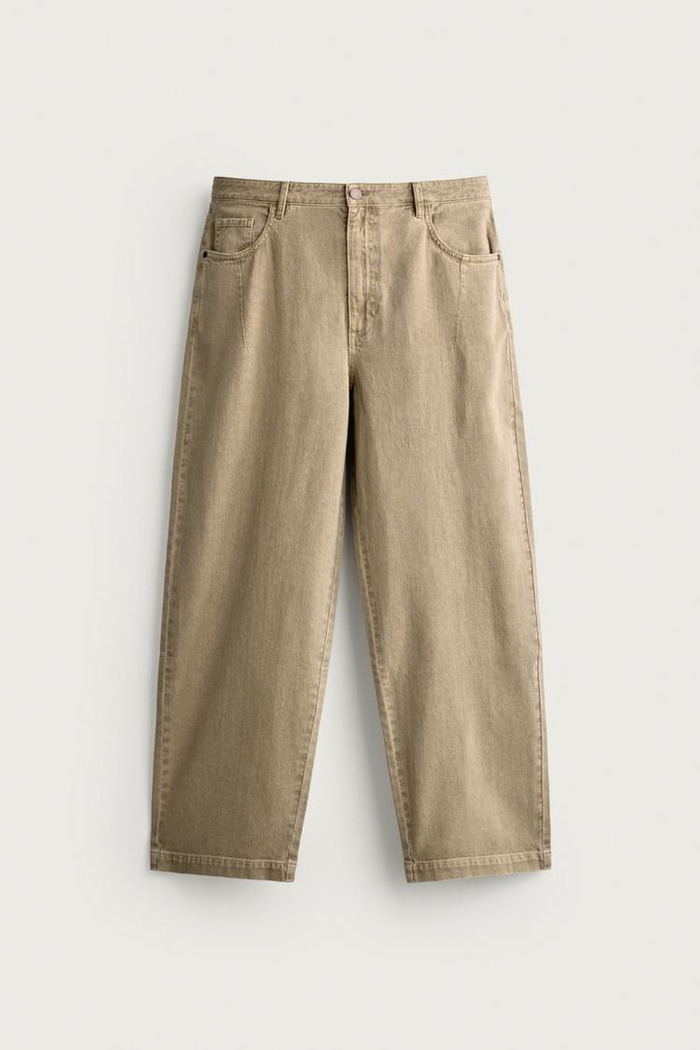 ZARA БРЮКИ ИЗ ХЛОПКА И ЛЬНА С ЭФФЕКТОМ ПОТЕРТОСТИ, НАТУРАЛЬНЫЙ СЕРЫЙ