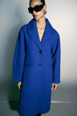 ZARA ПАЛЬТО ОВЕРСАЙЗ СО СПУЩЕННЫМИ ПЛЕЧАМИ, ЯРКО-СИНИЙ