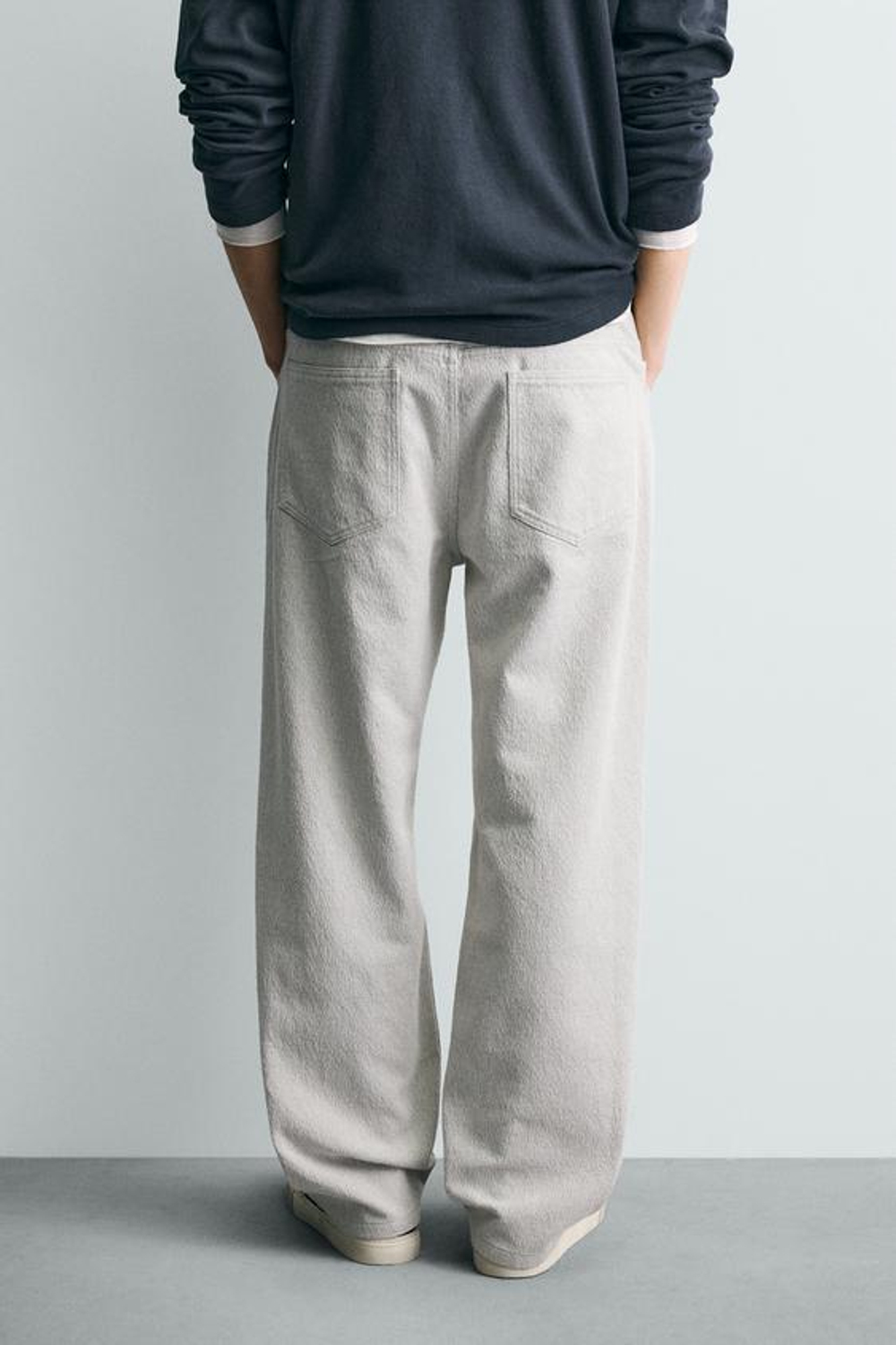 ZARA БРЮКИ STRAIGHT FIT ЖАККАРД, СЕРЫЙ