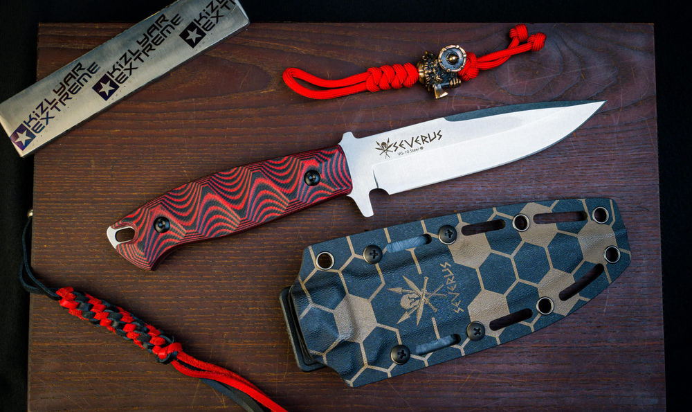 Тактический нож Severus VG-10 (Cryo) StoneWash Kydex Черно-Красный