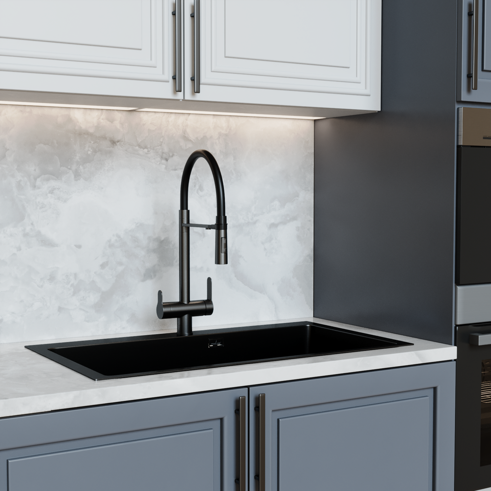 Смеситель для кухни 35k MIXLINE МЛНС-0401Г(MLSS-0401BL)черн.гиб.излив магнит,под.к фил,ЧЕРНЫЙ ГРАФИТ