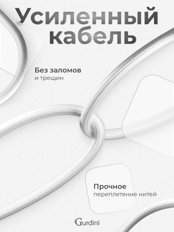 Кабель Type-C to Type-C Gurdini Braided Data Cable 20V/3A 60W 1m белый