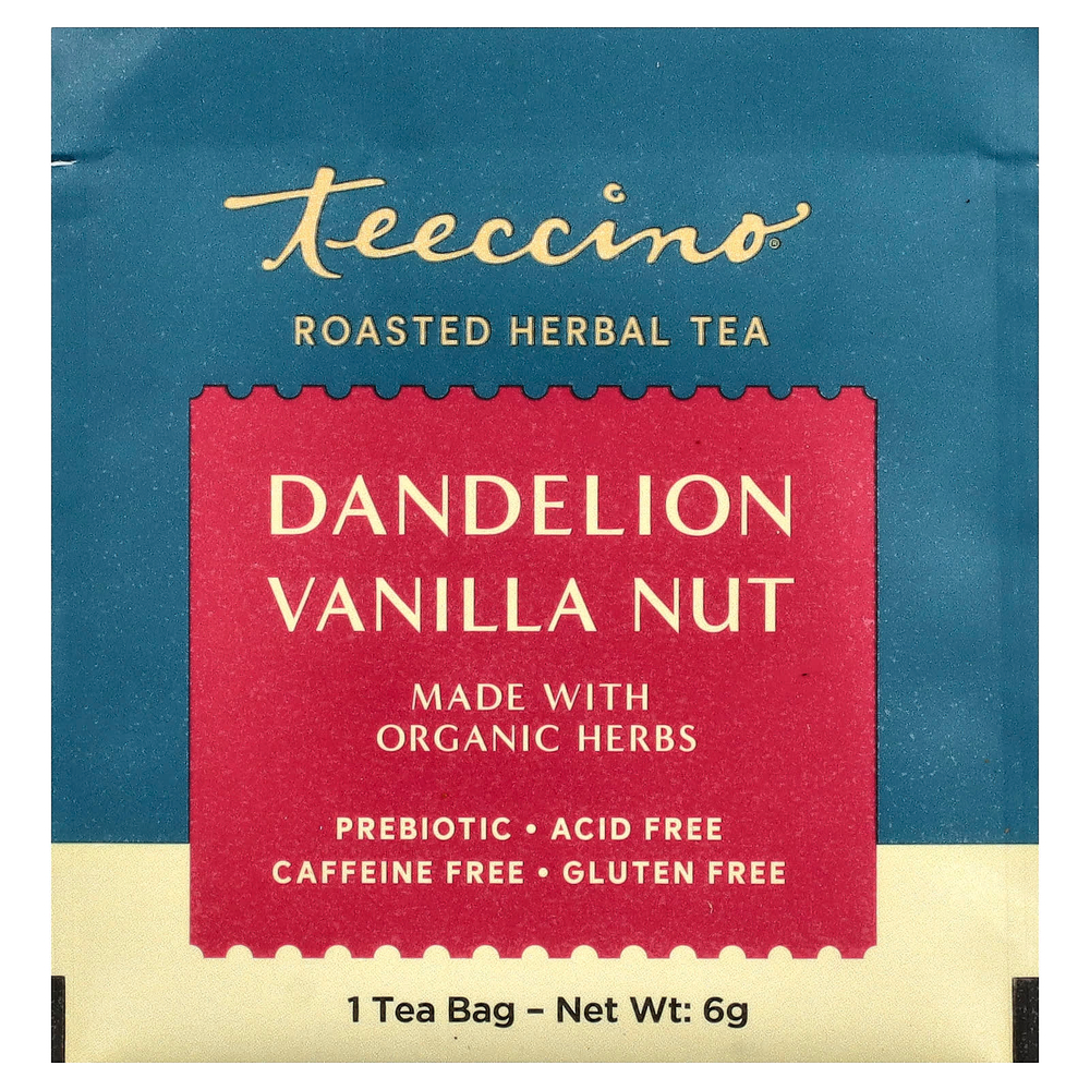 Teeccino, Жареный травяной чай, одуванчик, ваниль, орехи, без кофеина, 25 чайных пакетиков, 150 г (5,3 унции)