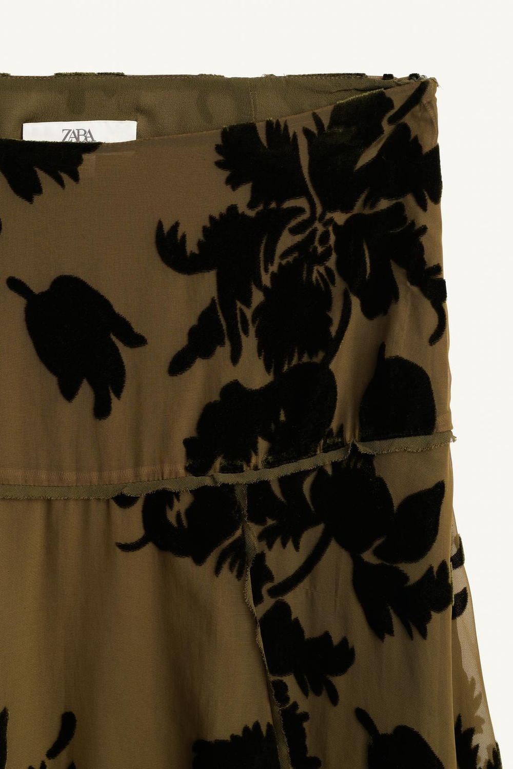 ZARA ЮБКА В ЦВЕТОЧЕК ОТ DEVORE — LIMITED EDITION, ТЕМНО-ОЛИВКОВЫЙ