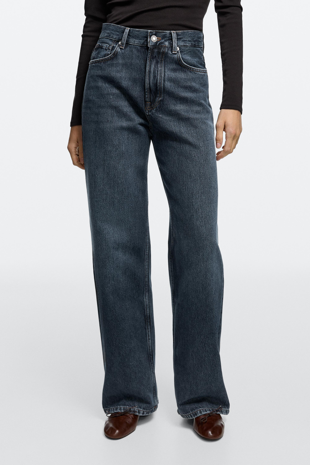 Massimo Dutti Джинсы с высокой талией и широкими штанинами, средне-синий