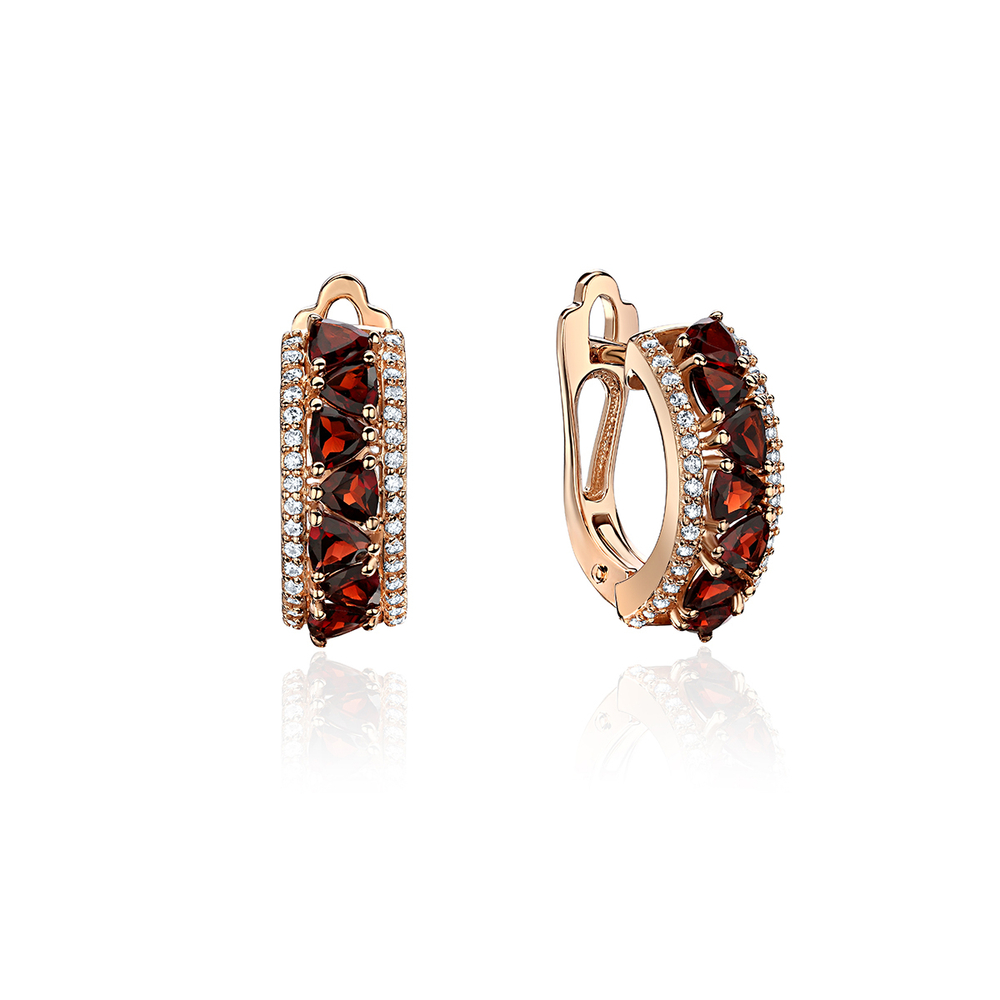 Серьги с гранатом из красного золота 585 пробы JA-S-113967-1