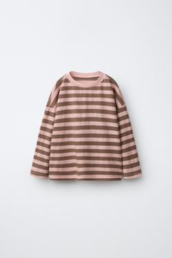 ZARA ФУТБОЛКА В ПОЛОСКУ, ЦВЕТ РОЗОВОГО ДЕРЕВА