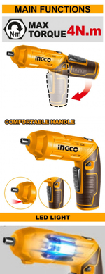 Аккумуляторная отвертка INGCO CSDLI0442 4 В 4 Нм 1/4"
