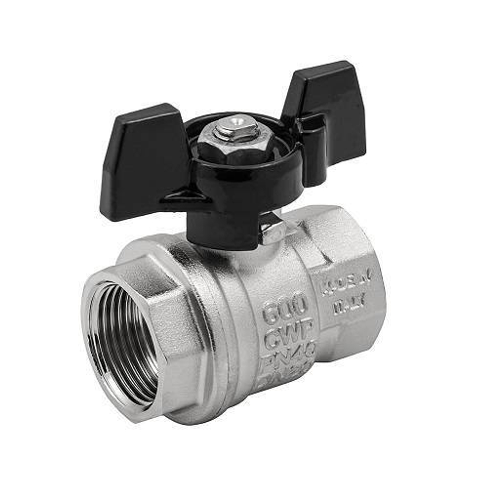 Кран шаровой полнопроходной ELSEN Strong T - 1/2" (ВР/ВР, PN40, Tmax 150°C, ручка-бабочка черная)