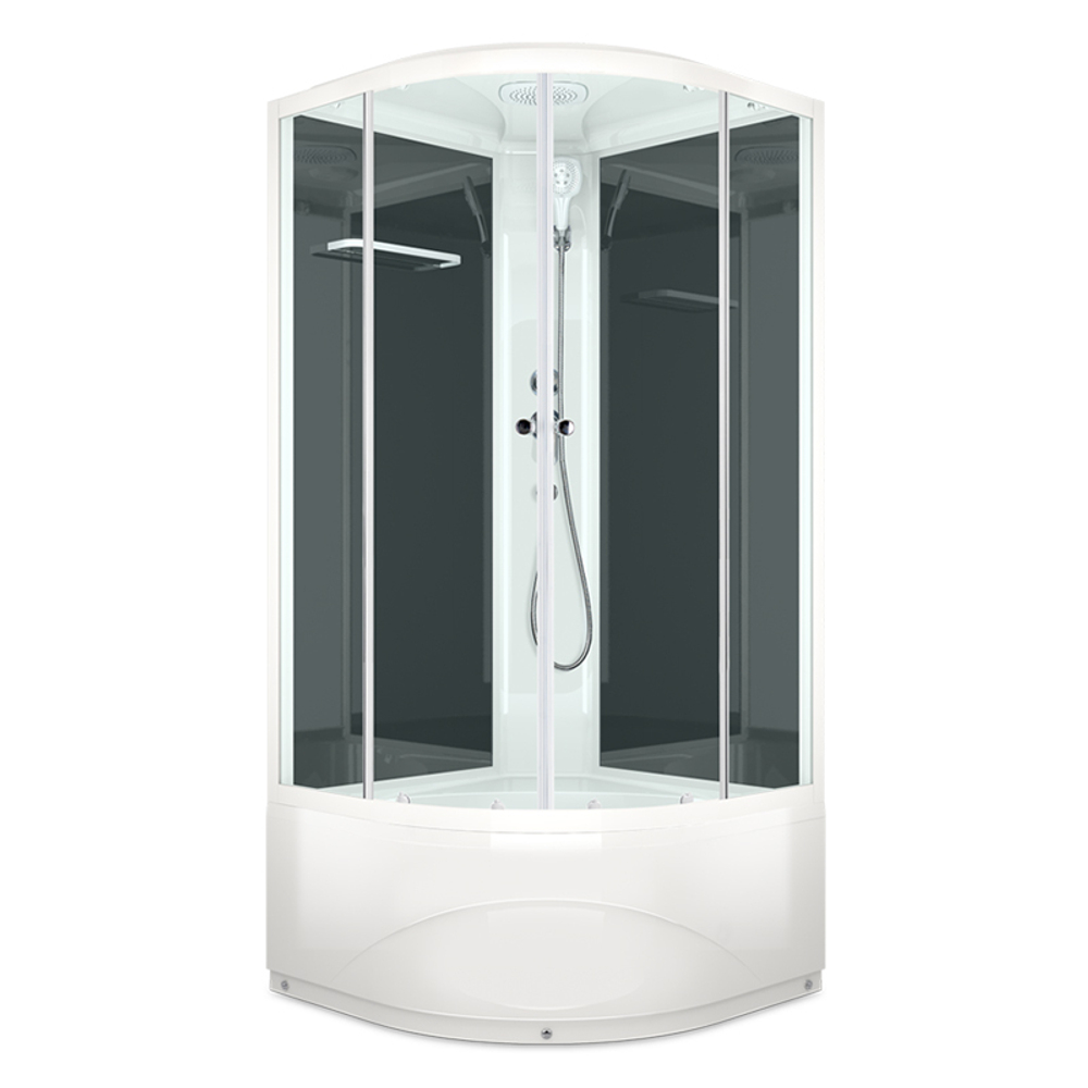 Душевая кабина MELODIA CLASSICA 80х80х218мм высокий поддон, черные стенки с крышей, прозр.стекло,бел.профиль, смесителем и аксессуарами