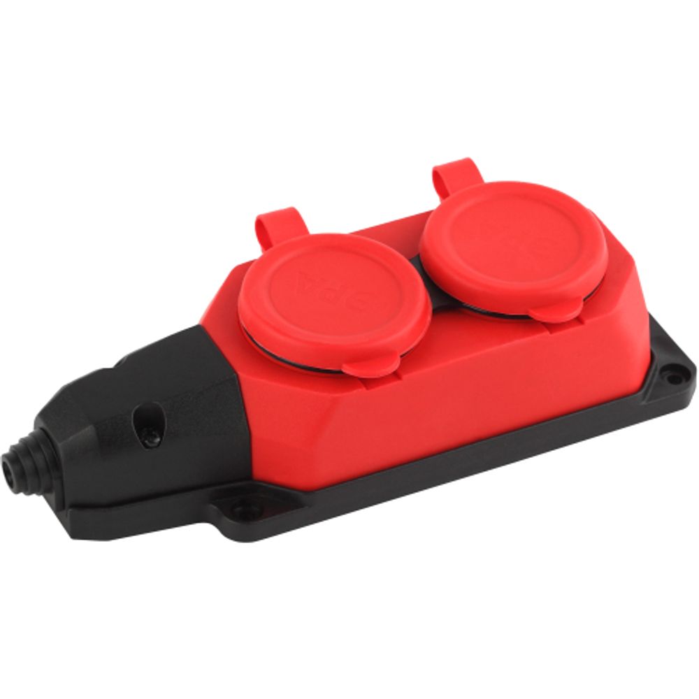 Колодка ЭРА K-2e-RED-IP44 каучуковая с заземлением 2 розетки 16A IP44 красная | Электротовары