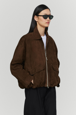 Massimo Dutti Замшевый бомбер оверсайз, коричневый