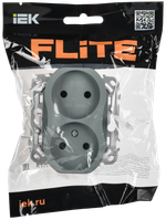 FLITE Розетка 2-местная без заземления без защитных шторок безвинтовое крепление 10А РС02-1-ФлС серый IEK