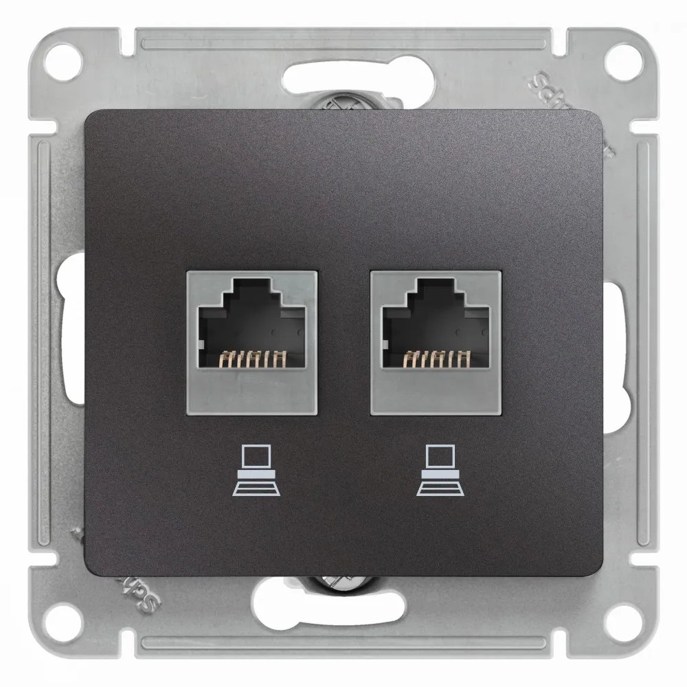 GLOSSA РОЗЕТКА двойная компьютерная RJ45+RJ45 кат. 5e, механизм, ГРАФИТ