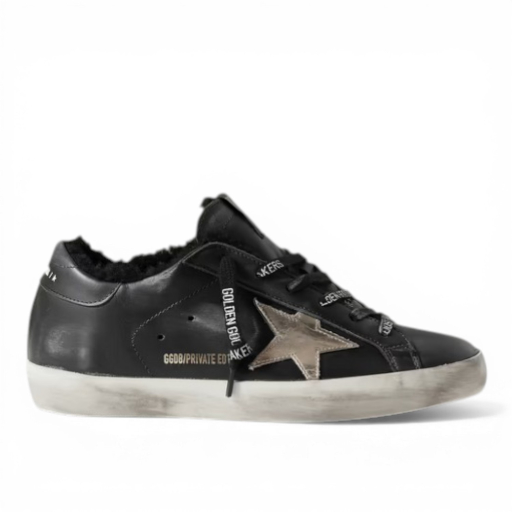 Кеды Golden Goose Superstar shearling-lined distressed leather sneakers
