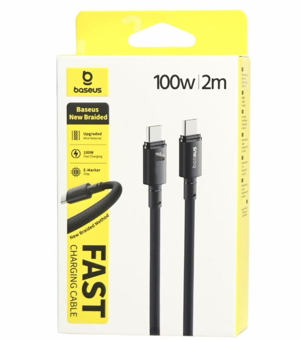 Кабель-зарядка Type-C на Type-C Baseus New Braided 100W 2м (E0426V00) черный